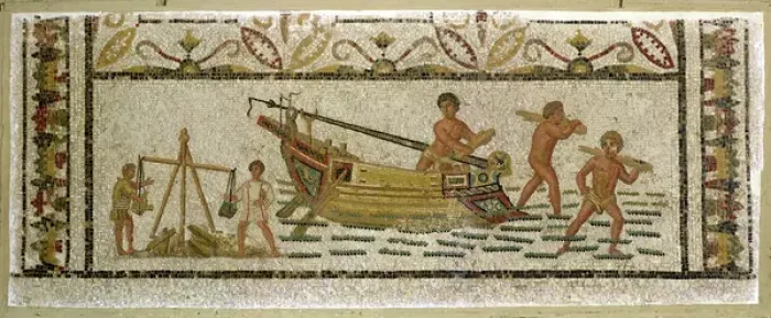Framed Print : The unloading of a ship (mosaic)