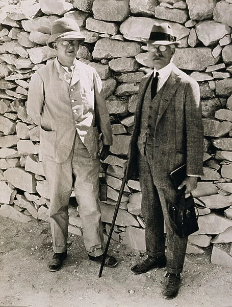 The Unofficial Opening of the Inner Chamber of the Tomb of Tutankhamun. Dr. A. Gardiner and Professor Breasted, who were present as experts to examine the seals affixed to the entrance to the inner chamber, 1922 (gelatin silver print)