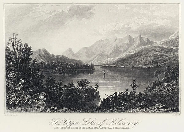The Upper Lake of Killarney, taken near the Tunnel on the Kenmare Road, Carran Tual in the distance (engraving)