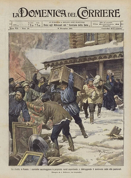 The uprising in Russia, peasants plunder rural property by removing and destroying... (colour litho)