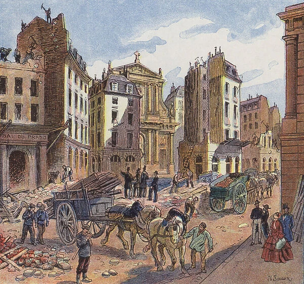 Urban renewal: the demoliton of old quarters and their replacement with wide streets, boulevards and public parks (colour litho)