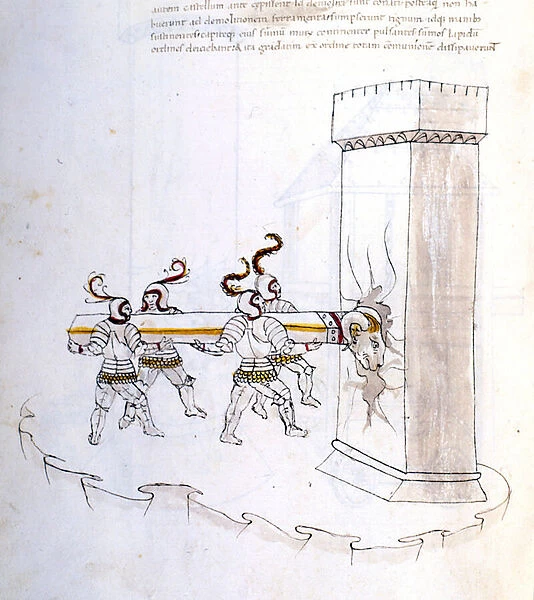 Use of a belier during an assault in the 16th century