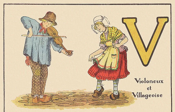 V for Fiddler and Villageoise, around 1920 (print)