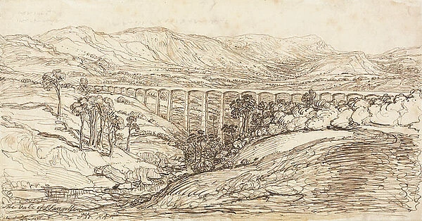 The Vale of Llangollen (pen & brown ink on paper)