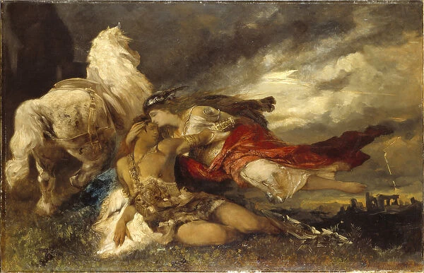 Valkyrie et un heros mourant - Valkyrie and a Dying Hero, by Makart, Hans (1840-1884)
