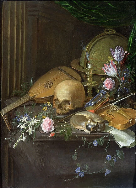 A Vanitas Still Life with a Nautilus and a Lute