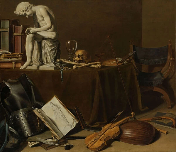 Vanitas Still Life with the Spinario, 1628 (oil on panel, h 71. 5cm -- w 80. 5