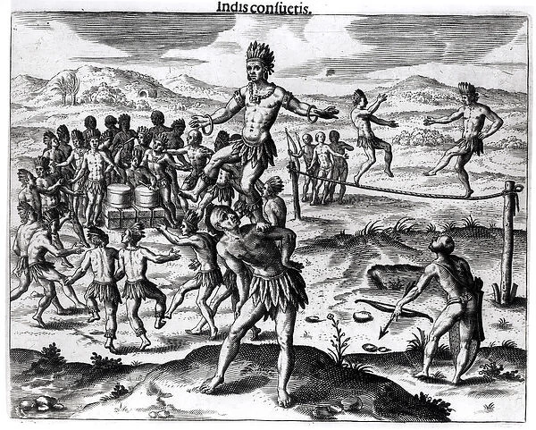 Various Indian Games, from Americae, 1602, engraved by Theodore de Bry