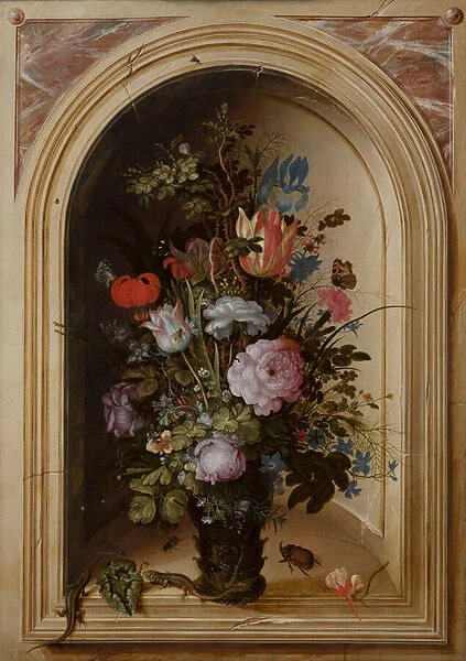 Vase of Flowers in a Stone Niche, 1615 (oil on panel)
