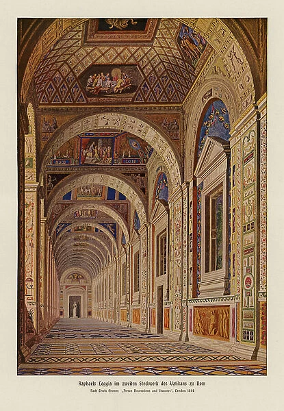 Vatican loggias by Raphael, Rome (colour litho)