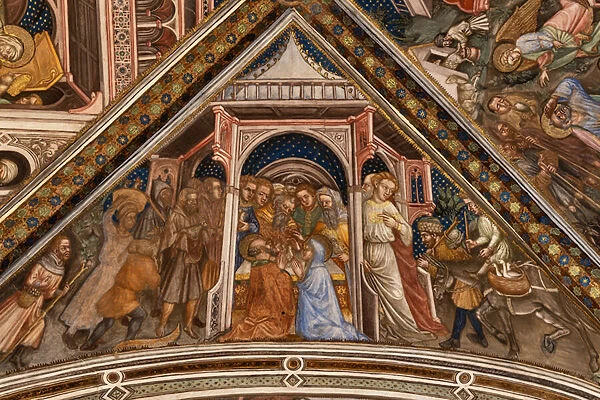 Detail of vault: The angel guarantees the offspring to Joachim and Anne, 1424