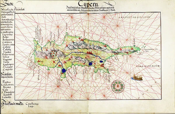 Vellum chart of Cyprus, 1554 (vellum)