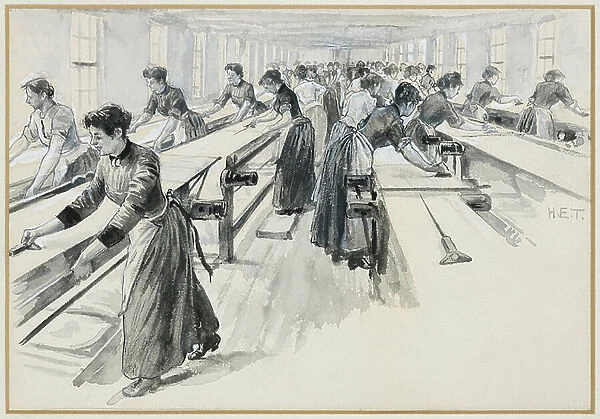 Velveteen Cutting at Platts Works, Warrington, 1893-94 (w / c gouache on paper)