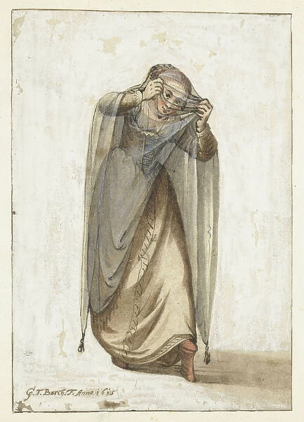 Venetian courtesan, 1660-70 (w  /  c on paper)