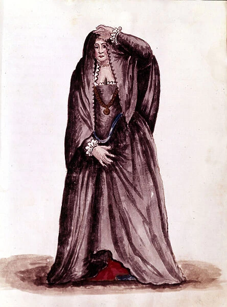 A Venetian courtesan in the 18th century. Watercolour drawing