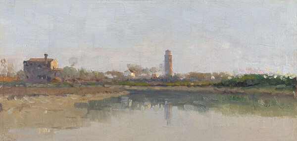 A Venetian Island from the Lagoon (oil on panel)