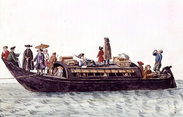 Venice lagoon boat for transport of people and goods. Watercolour drawing