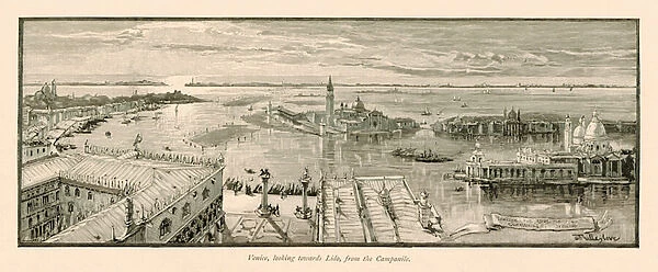 Venice, looking towards Lido, from the Campanile (litho)