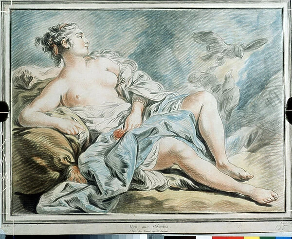 'Venus aux colombes'(Venus with doves) Pastel de Louis-Marin (Louis Marin) Bonnet (1743-1793) 18eme siecle Musee Pouchkine, Moscou