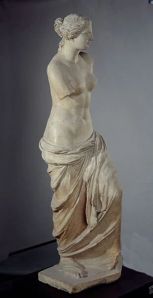 The Venus de Milo Sculpture depicting Aphrodite in marble. 100 BC. Sun 2. 02 m