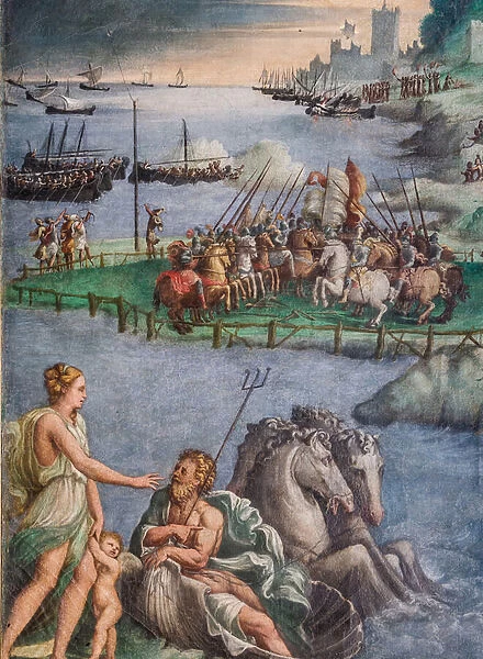 Venus prays Neptune to protect Aeneas ships, from Aeneid Canto V, detail of 2384655 (fresco)