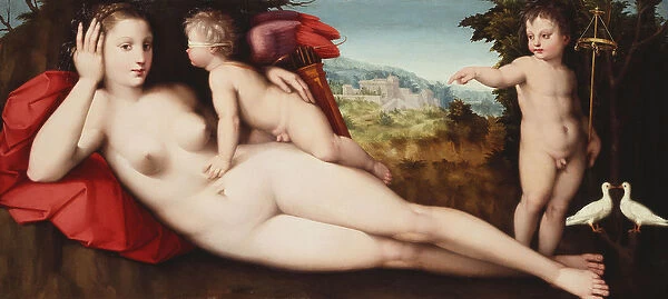 Venus with Sacred and Profane Love, (oil on panel)