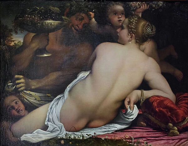 Venus, two satyrs and Cupid, 1587-88 (oil on canvas)