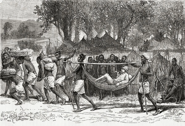 Verney Lovett Cameron arriving at the village of Oulonnda, Africa, 1878 (wood engraving)