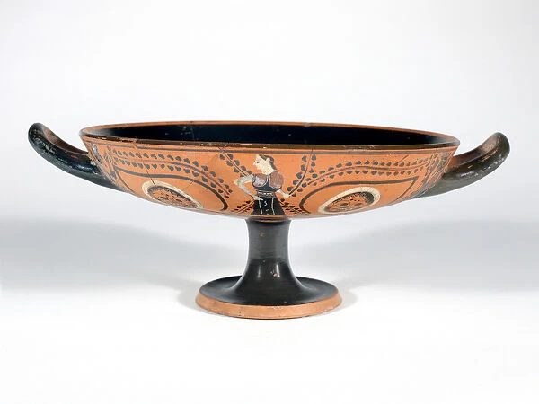 Vessel, Eye-cup. (A) maenad, Dionysos, (I) Gorgoneion, 530-520 BC (clay