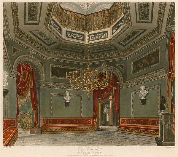 The Vestibule, Carlton House, London (coloured engraving)