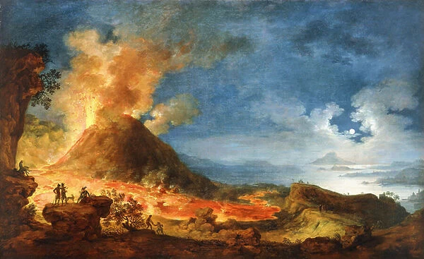 Vesuvius Erupting, with Sightseers in the Foreground, (oil on canvas)