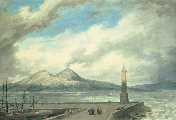 Vesuvius and Somma from the Mole at Naples, 18th century (watercolour on paper)