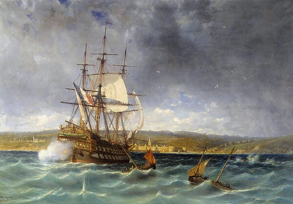 The Veteran entering the port of Concarneau Detail. Painting by Michel Bouquet (1807-1890