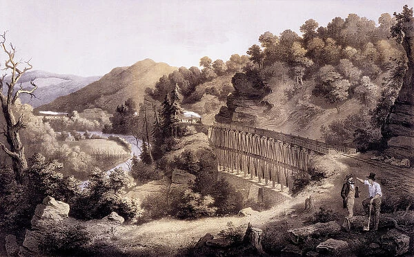 Viaduct on Cheat River, from Album of Virginia, 1858 (colour litho)