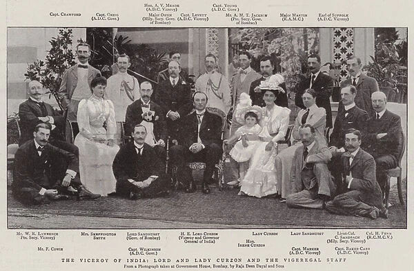The Viceroy of India, Lord and Lady Curzon and the Vigeregal Staff (b  /  w photo)