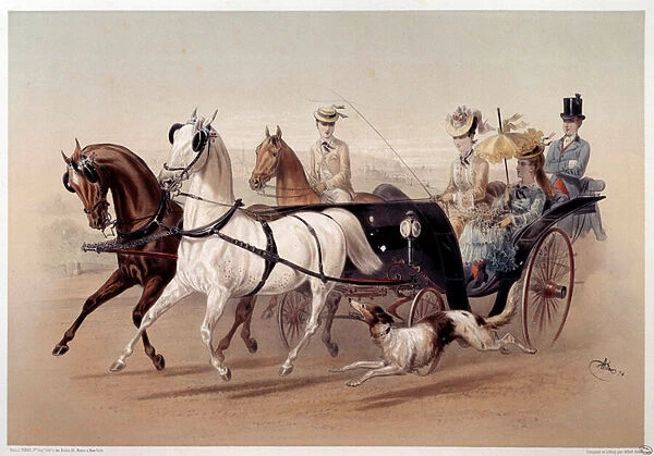 A Victoria Car and the horses of Tarbes Print by Albert Adam (1833