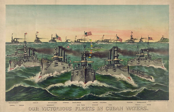 Our Victorious Fleets in Cuban Waters, pub. 1898 (colour litho)