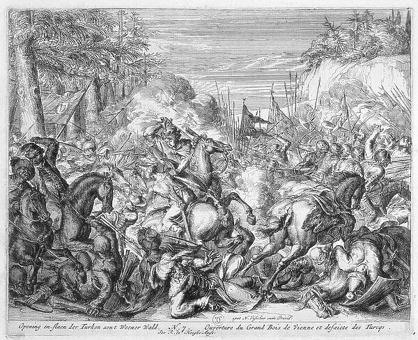 Vienna Print Cycle, Polish Cavalry Beginning Battle in the Vienna forest, 1683 (engraving)