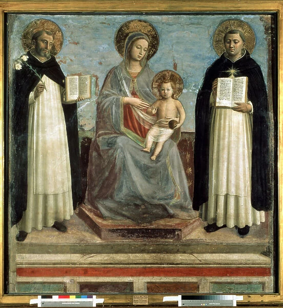 'Vierge a l enfant entoures de Saint Dominique de Guzman (1170-1221), fondateur de l Ordre des Dominicains et de Saint Thomas d Aquin (1225-1274) docteur de l eglise'