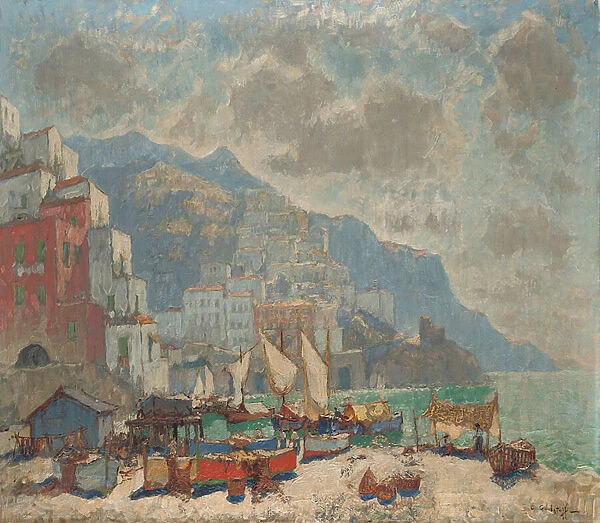 View of Amalfi in the Morning Light, (oil on canvas)