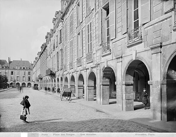 View of the arcade of Place des Vosges, c. 1890-99 (b  /  w photo)
