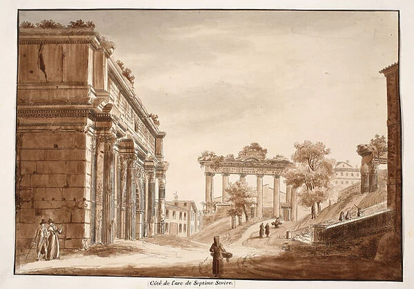 Side View of the Arch of Septimius Severus, 1833 (etching with brown wash)