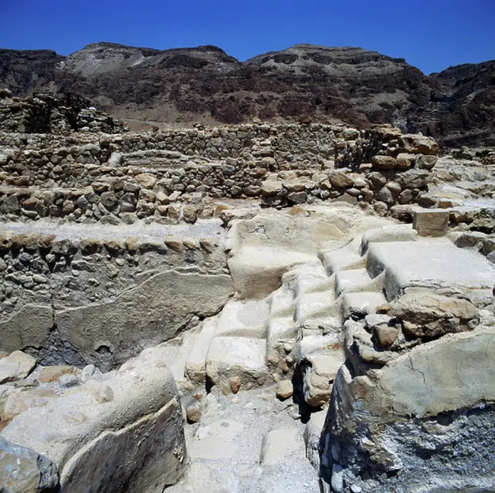 Framed Print : View of archaeological excavations, ancient Essene settlement of Khirbet Qumran, 1st century BC-1st century AD, Israel