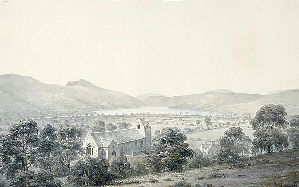 View of Bala Pool, Llyntagit, from above Llanfawr Church, Meirionethshire, 1805 (w / c on paper)