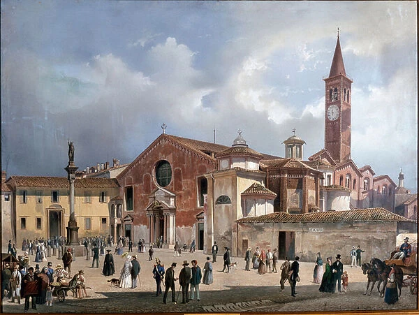 View of Basilica Sant Eustorgio, Milan (oil on canvas, 1862)