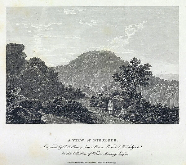 View of Bigjegur Fort (India). Early 19th century engraving