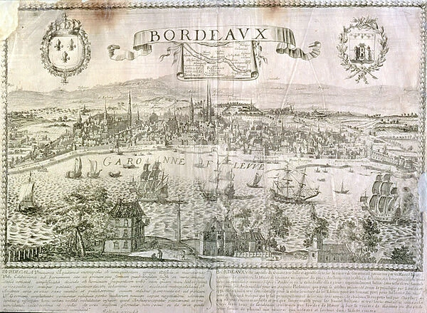 View of Bordeaux and the river Garonne, signed by Jollain (engraving)