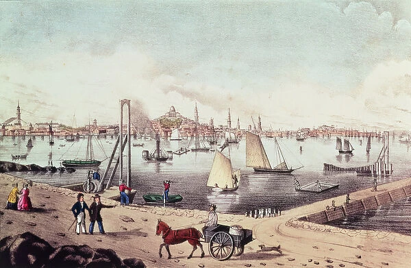 View of Boston (colour litho)