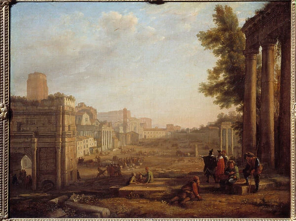 View of Campo Vaccino in Rome The Roman Forum around 1630 - Painting by Claude Gellee