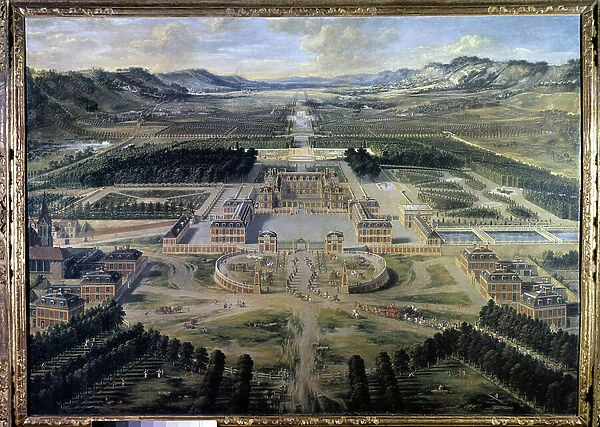 View of the Castle and Gardens of Versailles, taken from Paris Avenue in 1668 (oil on canvas)